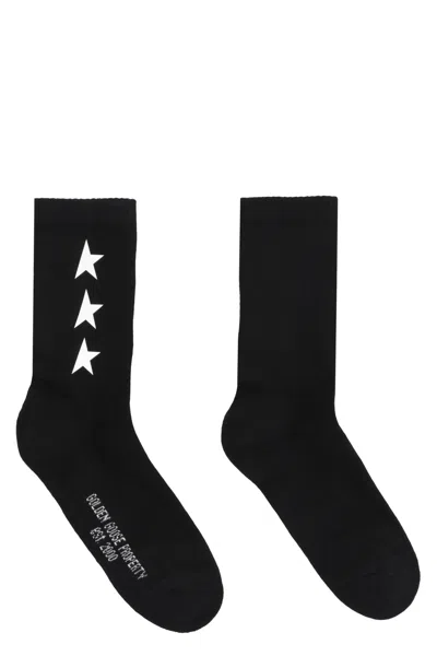 Golden Goose Logo Cotton Blend Socks In Black