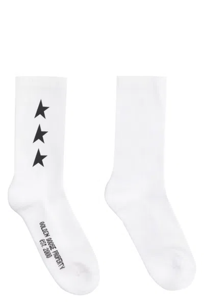 Golden Goose Logo Cotton Blend Socks In White