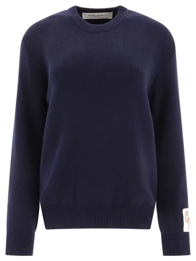 Golden Goose Logo Cotton Crewneck Sweater In Blue