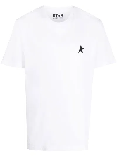 Golden Goose White T-shirt With Round Neck And One Star Logo Print On The Front In Cotton Man