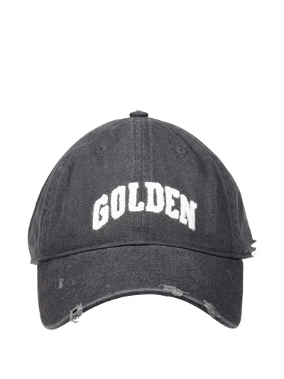Golden Goose Logo-embroidered Distressed Cap In Gray