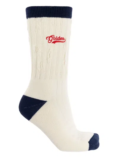 Golden Goose Logo-embroidered Socks In White
