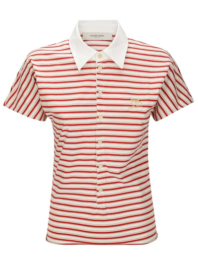 GOLDEN GOOSE LOGO EMBROIDERED STRIPED POLO TOP