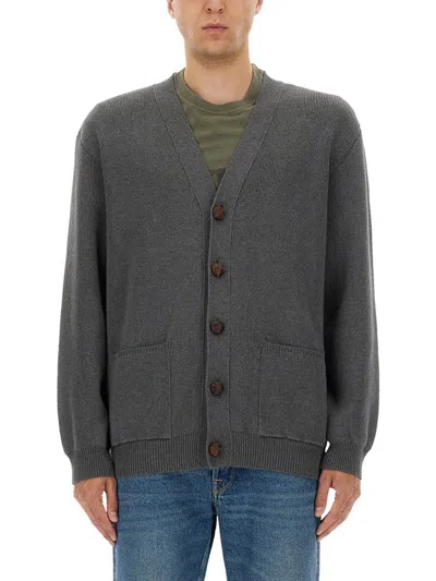 Golden Goose Micro-ribbed Cotton Cardigan In Gray