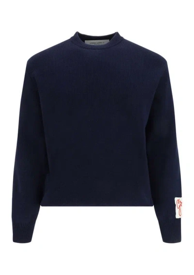 Golden Goose Logo Organic Cotton Sweater In Blue