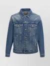 Golden Goose Blue Jacket With Patch Pockets On The Chest And Logoed Metal Buttons