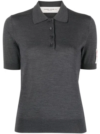 Golden Goose Logo-patch Knit Polo In Grey