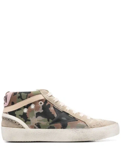 Golden Goose Mid Star Camo Wing-tip Sneakers In Green Camouflagetaupeblackbeigeantique Pink