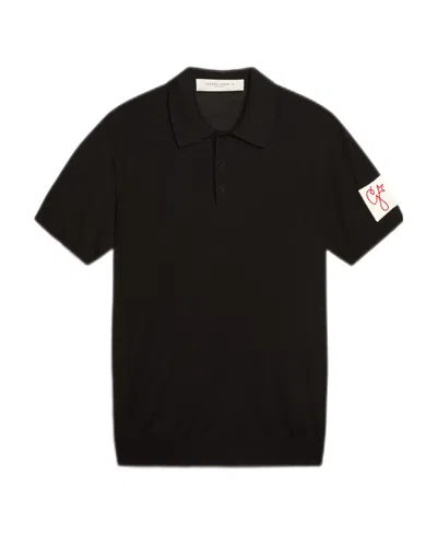 Golden Goose Logo-patch Polo Shirt In Black