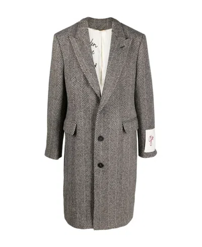 GOLDEN GOOSE GOLDEN GOOSE DELUXE BRAND LOGO PATCH HERRINGBONE PATTERNED COAT