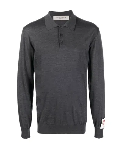 Golden Goose Logo-patch Wool Polo Shirt In Black