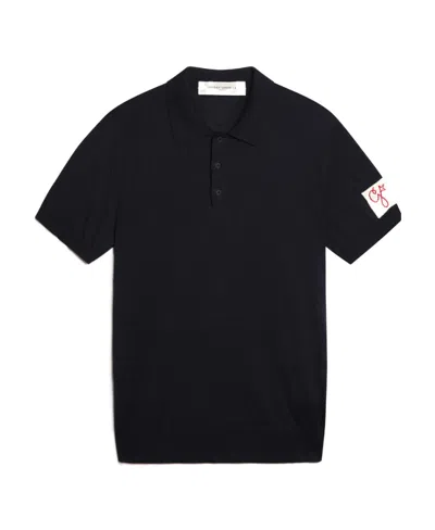 Golden Goose Logo-patch Wool Polo Shirt In Black