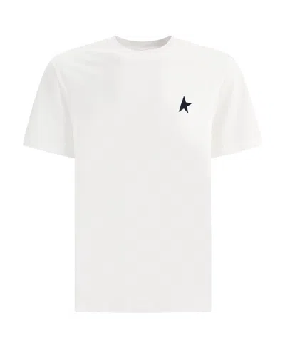 Golden Goose White T-shirt With Round Neck And One Star Logo Print On The Front In Cotton Man