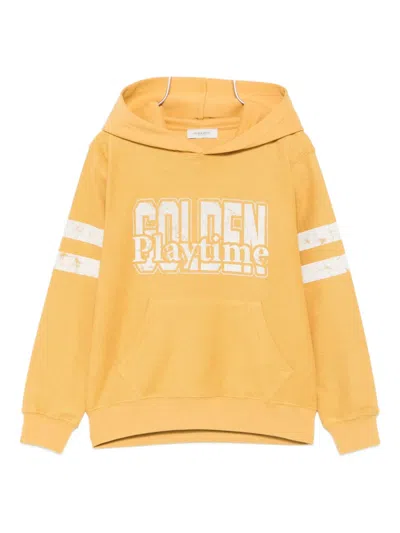 Golden Goose Kids' Logo-print Sleeve-stripe Hoodie In Orange
