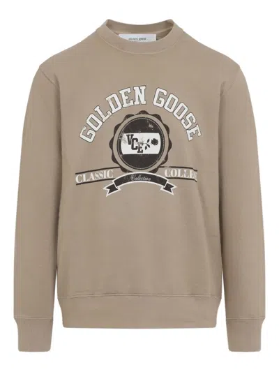 Golden Goose College Print Crewneck Cotton Sweatshirt Clothing In Neutral