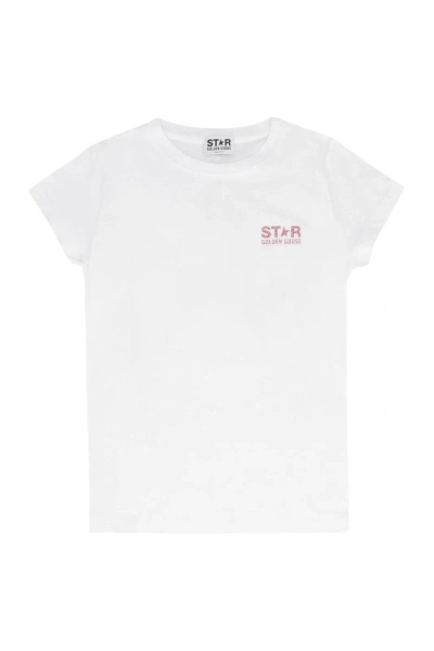 Golden Goose Kids' Logo Print Cotton Jersey T-shirt In White,black