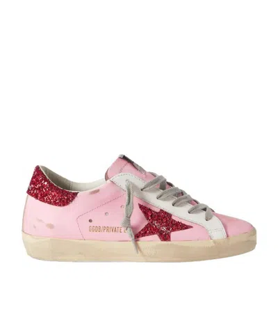 Golden Goose Superstar Glittered Distressed Leather Sneakers In Pink