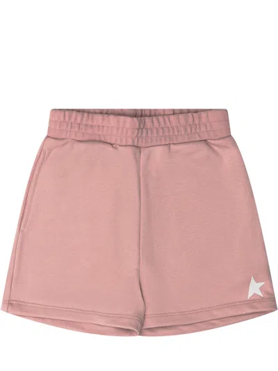 Golden Goose Kids' Logo Shorts In Pink Lavander/white