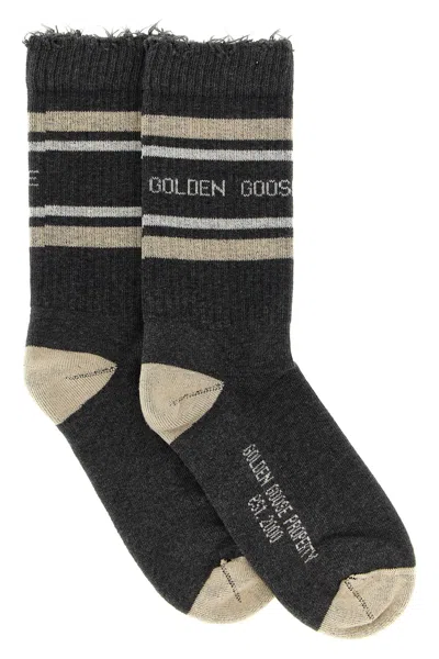 Golden Goose Logo Socks In Gray