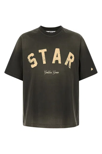 Golden Goose Black Vintageeffect Star Tshirt In Gray