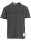 Golden Goose Green Crewneck T-shirt With Logo On The Front And Logo Patch On The Front In Grey