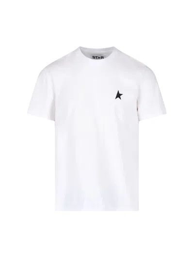 Golden Goose White T-shirt With Round Neck And One Star Logo Print On The Front In Cotton Man
