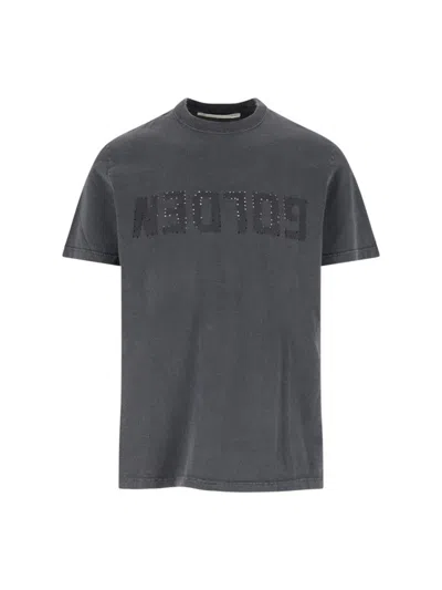GOLDEN GOOSE LOGO T-SHIRT WITH DISTRESSED DETAILS - GREY