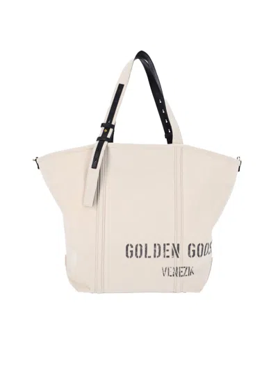 Golden Goose Logo Tote Bag In Beige