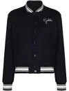 Golden Goose Wool Blend Bomber With Embroidered And Patch Detail In Black
