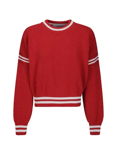 Golden Goose Logo-embroidered Striped-trim Sweater In Red