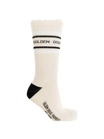 Golden Goose Logo-intarsia Ribbed-knit Socks In Multi