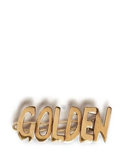 Golden Goose Logo-lettering Lace Clip In Gold