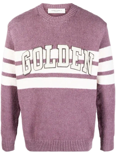 Golden Goose Logo-patch Colour-block Knit Sweater In Purple