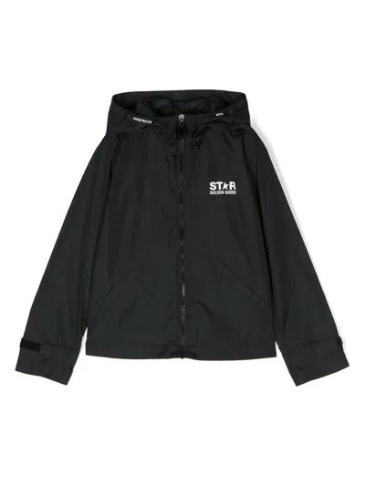 Golden Goose Kids' Logo-print Zip-up Hooded Jacket In Black