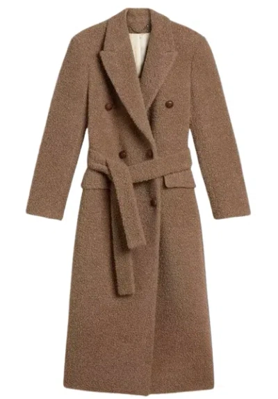 Golden Goose Long Double-breasted Greige Mixed Wool Coat In Brown
