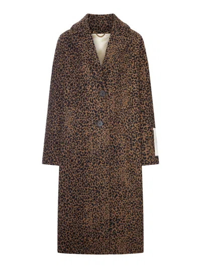 Golden Goose Long Leopard-print Coat In Black
