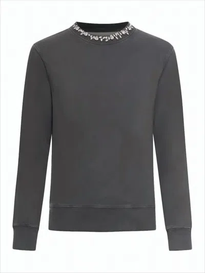 Golden Goose Long-sleeve Dark Grey Sweatshirt With Metallic Embellishments In Black