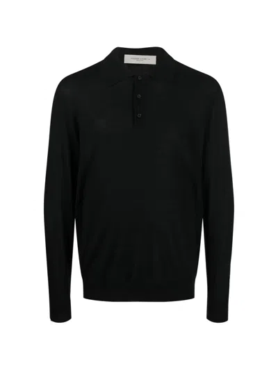 Golden Goose Long-sleeve Knitted Polo Shirt In Black