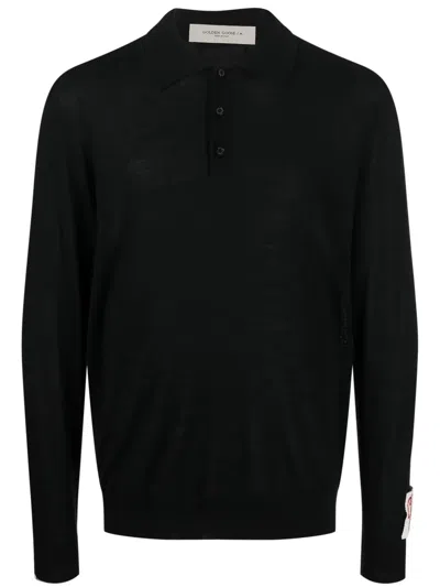Golden Goose Tailored Black Wool Polo Shirt With Minimalist Design