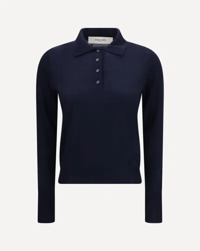 Golden Goose Merino Wool Long-sleeve Polo Jumper In Blue