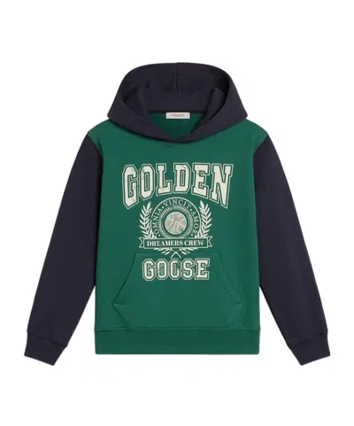 Golden Goose Long-sleeved Hooded Hoodie In Blue