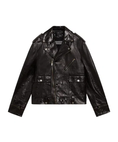 Golden Goose Long-sleeved Leather Jacket In Black