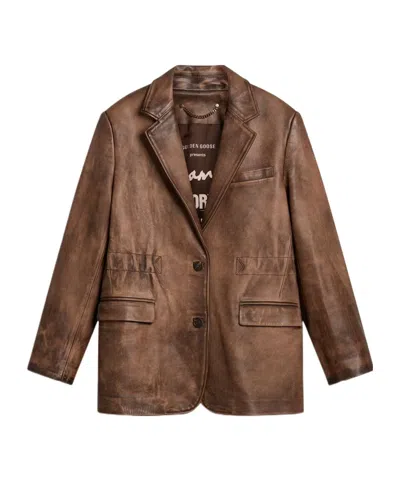 Golden Goose Long-sleeved Leather Jacket In Brown