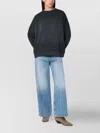 Golden Goose Longline Crewneck Cotton Sweatshirt With Star Accents In Gray