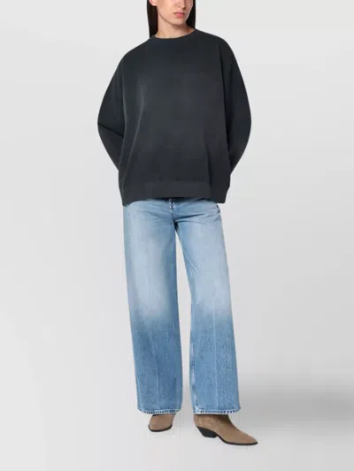 GOLDEN GOOSE LONGLINE CREWNECK COTTON SWEATSHIRT WITH STAR ACCENTS