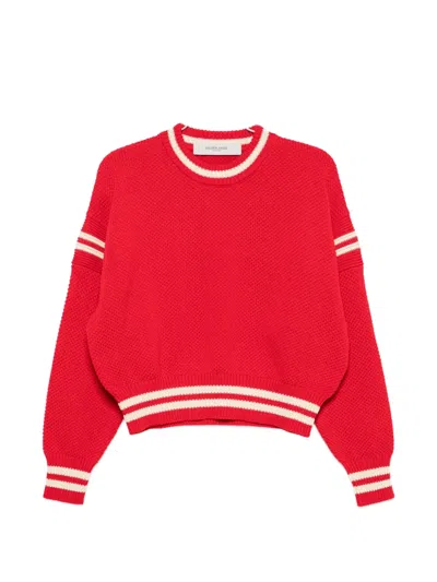 Golden Goose Journey Round Neck Box-cut Waffle-weave Cotton Sweater In Red