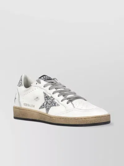 Golden Goose Low Top Leather Sneakers With Glitter Detail In White