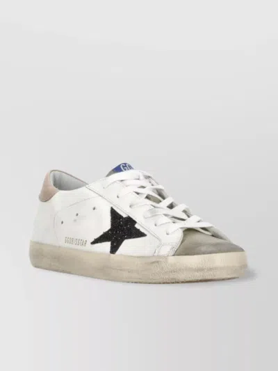 Golden Goose Low Top Leather Sneakers With Glitter Star In White