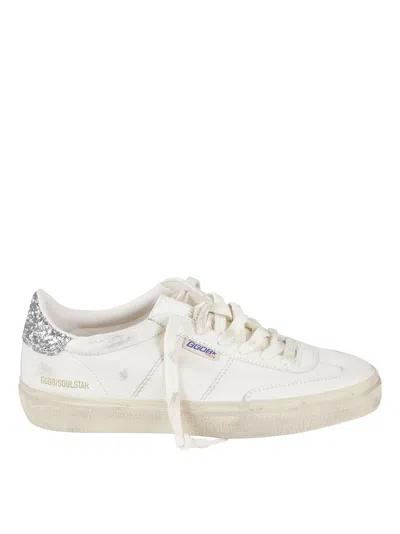 Golden Goose Low-top Sneakers With Distressed Finish And Glitter Accents In White