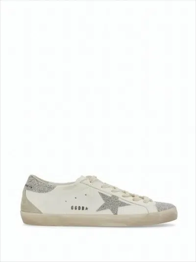 Golden Goose Low-top Sneakers With Distressed Finish And Glitter Accents In White